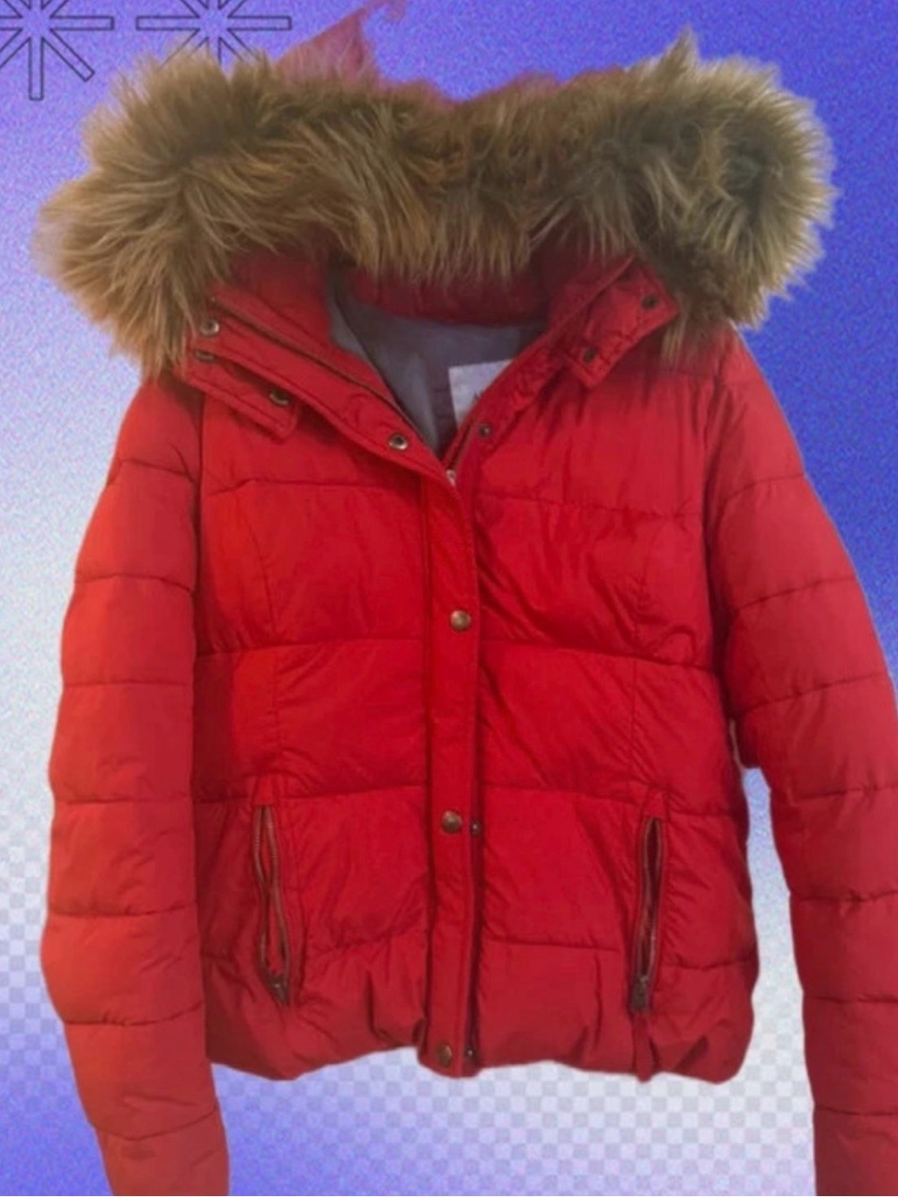 Abercrombie & Fitch Red a Hooded Quilted Puffer Jacket/Coat